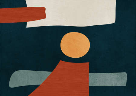 Modern abstract art with shapes and texture. Trendy scandinavian artwork for print, poster, wall art, card and art product.の写真素材
