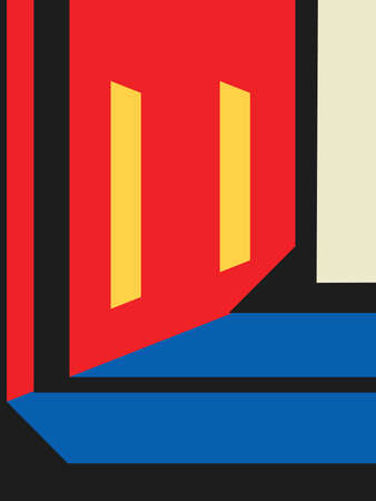 memphis and bauhaus abstract geometric background space with three dimensional corridor. modern and minimalist render of corridorの写真素材