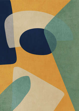 Trendy modern artwork with overlapping abstract shapes in forest colors. Scandinavian art for print, poster, card and art product.の写真素材