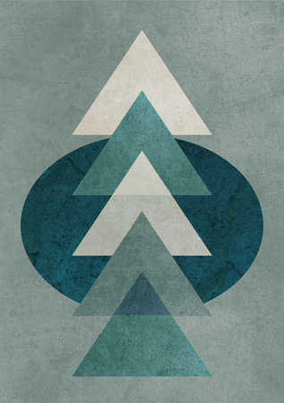 Abstract triangle shapes overlapping with stone, rock texture and cool colors. Trendy vertical scandinavian style artwork for print, wall art, wallpaper, poster and card.の写真素材