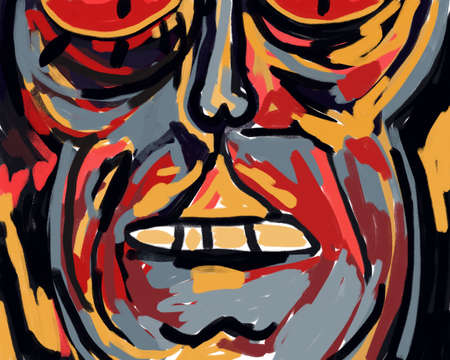 psychopath portrait Monster demon portrait with afraid smile art painting full dark image neo expressionism Art style with late modernism art. modern. for print, art and t-shirt design.の写真素材