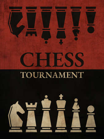 Chess Tournament Event Poster Design White and Black Battle. Championship Event. Tactic Game. Old Vintage Style. Epic Chess Poster. Strategic Competitive Game.の写真素材