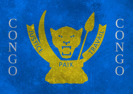 with coat of arm leopard head with national motto the major congolese symbol, and minimalist country map texture create with nostalgia style and rich and colorful. poster for print, wall art and adsの写真素材