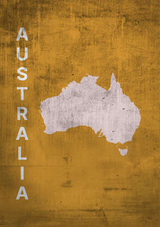 minimalist map and the name of Australia design with grunge wood trendy poster create with nostalgia style and vibrant color. background for affiche, wall art and adsの写真素材