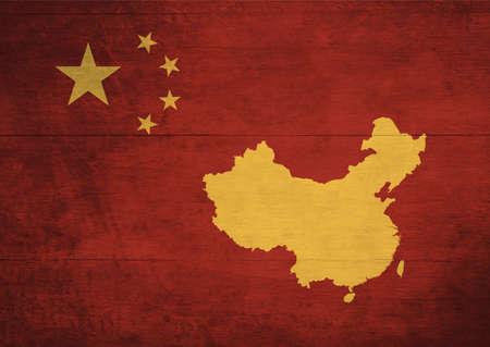 chinese minimalist map with the national flag. modern graphics create with nostalgia vibe and contrasting color. artwork for print, event and adsの写真素材