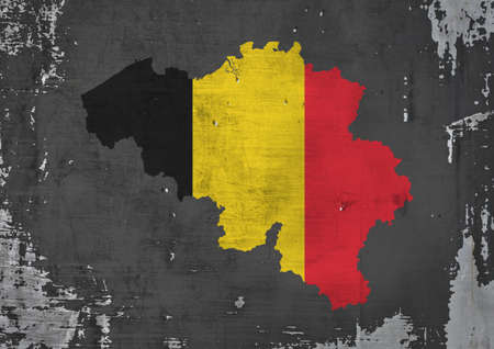 belgian minimalist map with the national flag. vibrant color and modern graphics with retro style. poster for print, catalog and marketingの写真素材