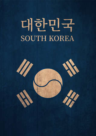 the symbol of taegeukgi from South Korea and the typography of the korean country. vibrant color and modern graphics with vintage vibe. background for cover, banner and adsの写真素材