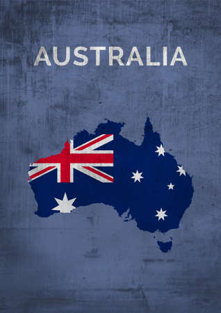 australian Illustration with map country shape and flag with symbolic . vibrant color and flat design make with vintage vibe. poster for affiche, banner and marketingの写真素材