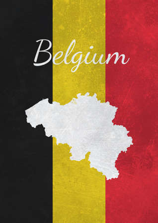 belgian Illustration with map country shape and flag with symbolic The Atomium. strong color and graphics make with vintage style. poster for print, catalog and marketingの写真素材
