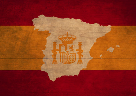 spanish minimalist map with the national flag. brilliant and graphics make with vintage vibe. poster for print, flyer and marketingの写真素材