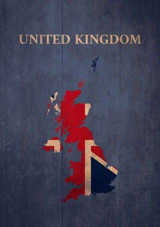 british Illustration with map country shape and flag with symbolic . modern design create with vintage vibe and saturated color. background for affiche, wall art and adsの写真素材