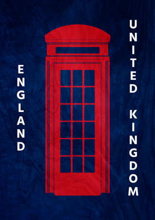 minimal design of the red telephone box popular british symbol. strong color and modern graphics with nostalgia style. poster for print, flyer and publicizeの写真素材