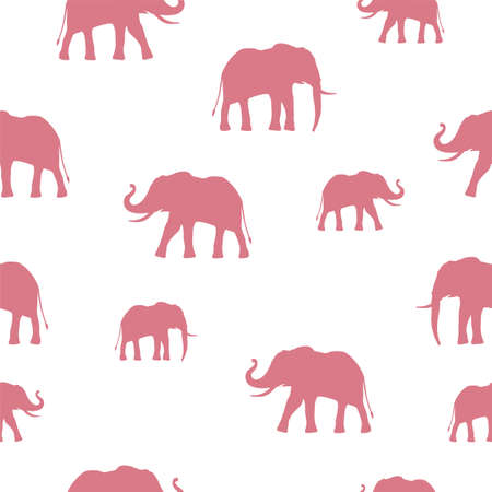 Absurd cute seamless pattern multiple elephant, in pink and white background picture, cute pattern and wallpaper. Aesthetic artwork with intense color. Artwork for eventの写真素材