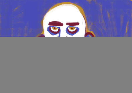Relaxed elegant portrait of a non gender with blue and purple background, illustration, portrait and modern graffiti art. Inventive Watercolor with deep color. Concept for posterの写真素材