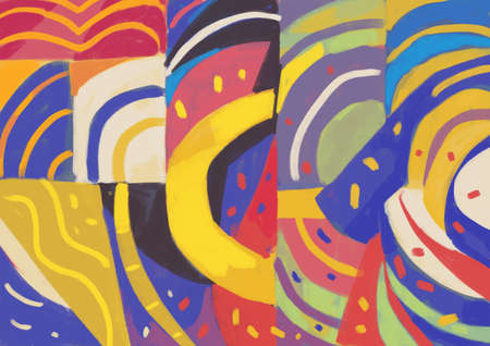 Lovely abstract art with geometrical shape and primary color inspired by Kandinsky and Malevich art, concept, abstract bauhaus and modern geometrical art. Aesthetic painting with strong color.の写真素材