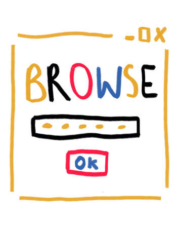 Sarcastic representation of a page of a search engine with the mention research minimalist line, graffiti and bold line art. Esthetic painting with intense color. Picture for eventの写真素材