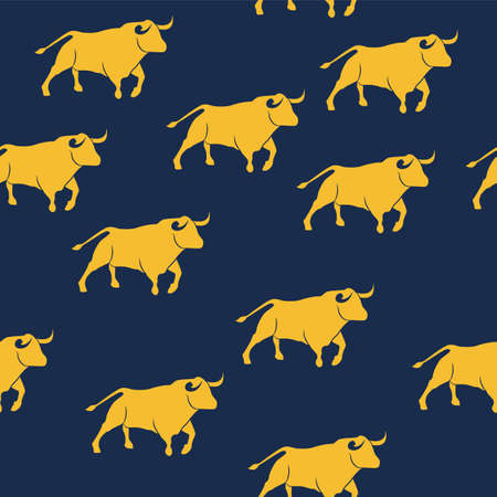 Agitated seamless pattern golden bulls rushes, digital bulls and digital finance concept. Artistic poster with saturated color. Artwork for website, print and adsの写真素材