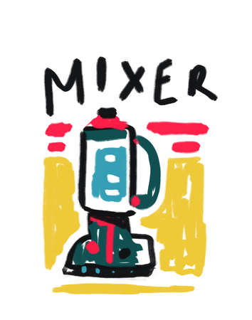 Lovely colorful children's drawing mixer, graffiti with typography, graffiti and bold line art. Aesthetic painting with contrasting color. Picture for promo, ads and posterの写真素材