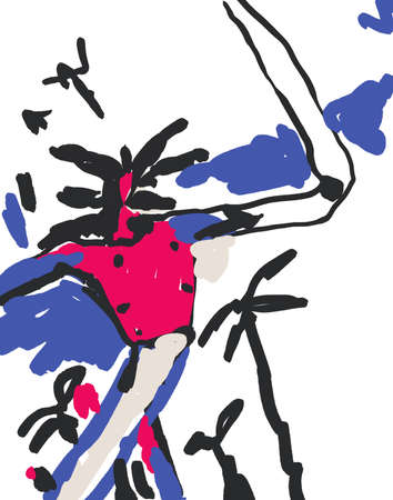 Exciting bare-chested personage with red body and colored touch. fauvism style, usable clip art. Bizarre painting with strong color. Concept for cover, event and printの写真素材