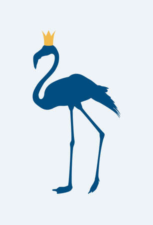 Funny flamingo isolated on white, minimal concept and animal poster. Aesthetic artwork with vivid color. Artwork for print, wall art and eventの写真素材