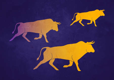 Exciting three digital bull run and rush illustration with futuristic gradient, digital bulls and digital finance concept. Aesthetic background with rich and colorful. Poster for catalogの写真素材