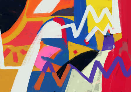 Creative 80s afro american graffiti with color and abstract shape squiggle painting and scrawl, mix-media illustration, squiggle graffiti. Energetic painting with harmonious color.の写真素材