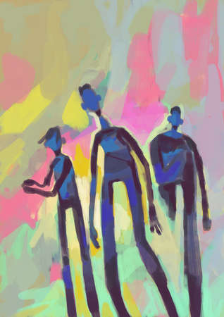 Beautiful modern zombie walking with pop color and grunge painting, concept art, street art and graffiti art. Celestial painting with vibrant color. Illustration for printの写真素材