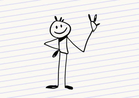 Bizarre character sketch says hello on paper with line, sketch concept. Lovely comic strip with black and white. Cartoon for media, web, bookの写真素材