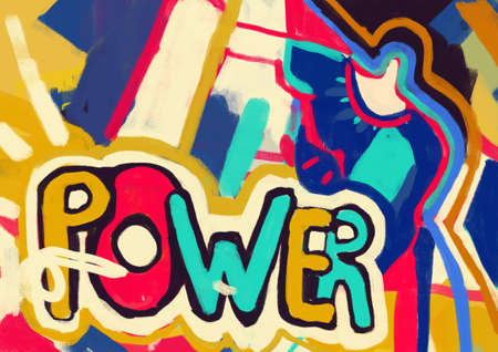 Artistic power text typo graph 80s style, graffiti and street art. Energetic oil painting with intense color. Painting for print, poster and fashionの写真素材