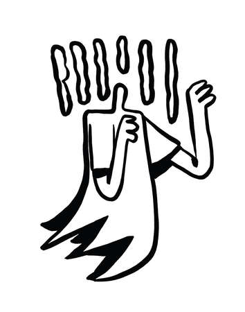 Pretty ghost cartoon say boo minimalist vintage 20s cartoon design with thick line, tattoo and t-shirt design. Aesthetic oil painting with no color. Artwork for posterの写真素材