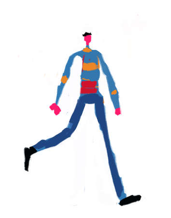Pretty full-length figure with a slim body and high black haircut, character design and figure. Gorgeous Watercolor with strong color. Concept for print, wall art and eventの写真素材