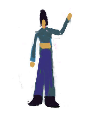 Dark full-length figure with a slim body and high black haircut, character design and figure. Creative acrylic painting with strong color. Illustration for website, print and adsの写真素材