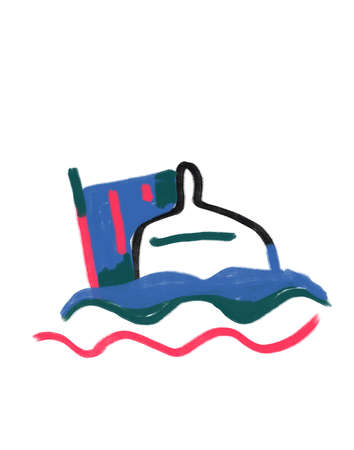 Pretty the character swims in soothing, minimalist waves of bright pink and aqua green, graffiti and bold line art. Gorgeous oil painting with vivid color. Illustration for flayerの写真素材