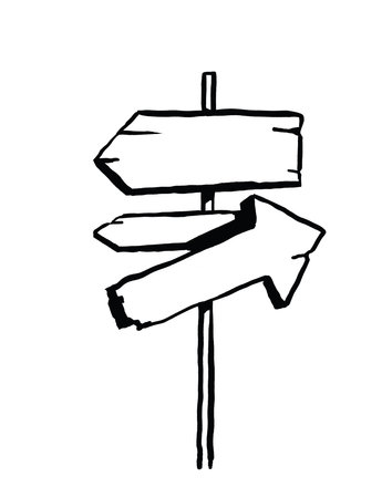 Melancholy wooden panels in arrows without writing indicates different paths. concept of road, tattoo and t-shirt design. Strange acrylic painting with no color. Artwork for posterの写真素材