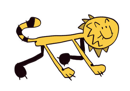 Sarcastic thin and long lion with a soft mane, cute funny cartoon. Pretty clip art with intense color. Drawing for kid book, child designの写真素材