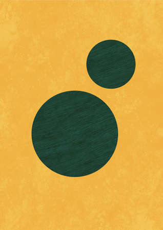 Fancy double sphere representing the stars, yellow background 50s vintage bauhaus, bauhaus and abstract art. Tranquil poster with rich and colorful. Poster forの写真素材