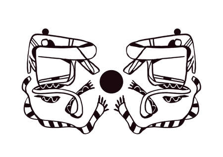 Strange abstract people with pattern for tattoo and ink design. Lovely illustration with no color. Drawing for kid book, child designの写真素材