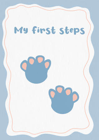 Funny my first steps cute baby elephant paw concept for new born, childhood and baby shower piece, baby steps. Creative artwork with intense color. Artwork for catalogの写真素材