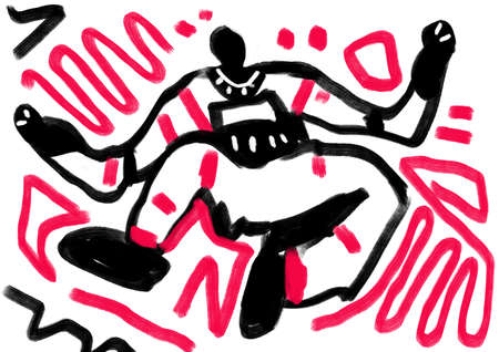 Aesthetic figure people dance figure with scribble, graffiti and expressionism art. Stimulating drawing with no color. Cartoon for wall art, print and posterの写真素材