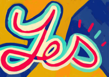 Inventive yes typo graph 80s style, graffiti and street art. Stimulating painting with deep color. Picture for book, cover and printの写真素材