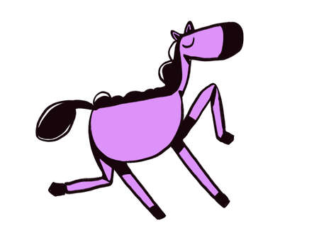 Funny pink pony at the trot, cute funny cartoon. Beautiful clip art with vivid color. Sketch for kid book, child designの写真素材