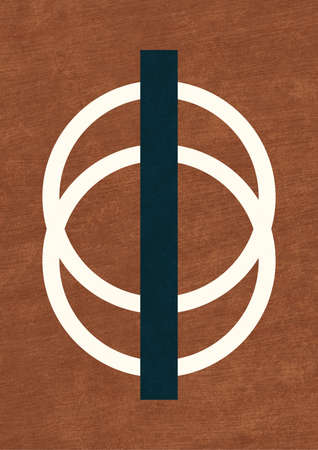 Graceful black bar with double white circle 50s vintage bauhaus, trendy scandinavian artwork. Artful artwork with contrasting color. Poster forの写真素材