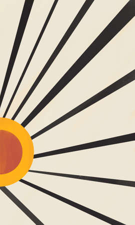Calm shining sun with abstract line ray in black 50s vintage bauhaus, abstract art and Kandinsky influence. Artistic background with stimulating color. Artwork for posterの写真素材