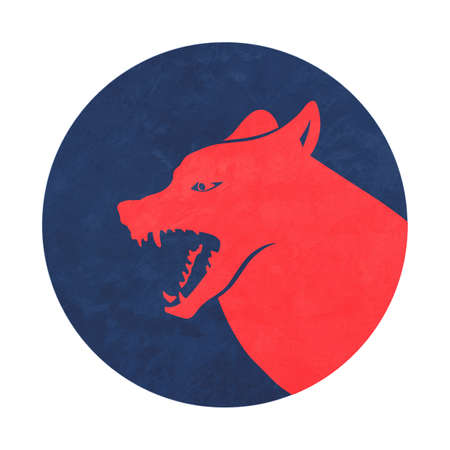 Angry wolf roars portrait design avatar and, minimalist design concept art, t-shirt concept and avatar design. Esthetic illustration with saturated color. Background forの写真素材