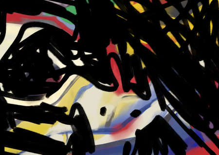 Weird human torso with scribble, graffiti and expressionism art. Turbulent oil painting with strong color. Artwork for book, cover and printの写真素材