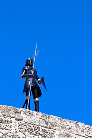 Knight armour on the medieval building in Rhodes, Greece
