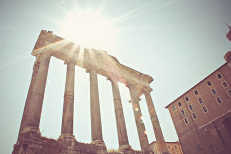 Roman Forum ruins in Rome, Italy, vintage lookの写真素材