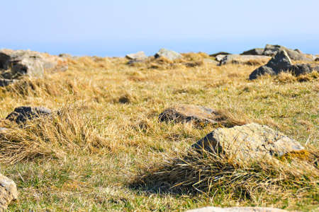View of stone landscape on the mountain Brocken in national park Harz, Germanyの写真素材