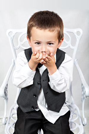 Little child eating healthy grape fruitの写真素材