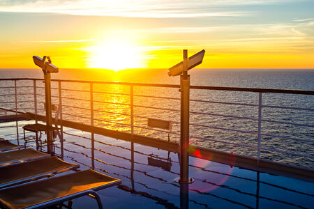 View from deck of cruise ship, sunriseの写真素材